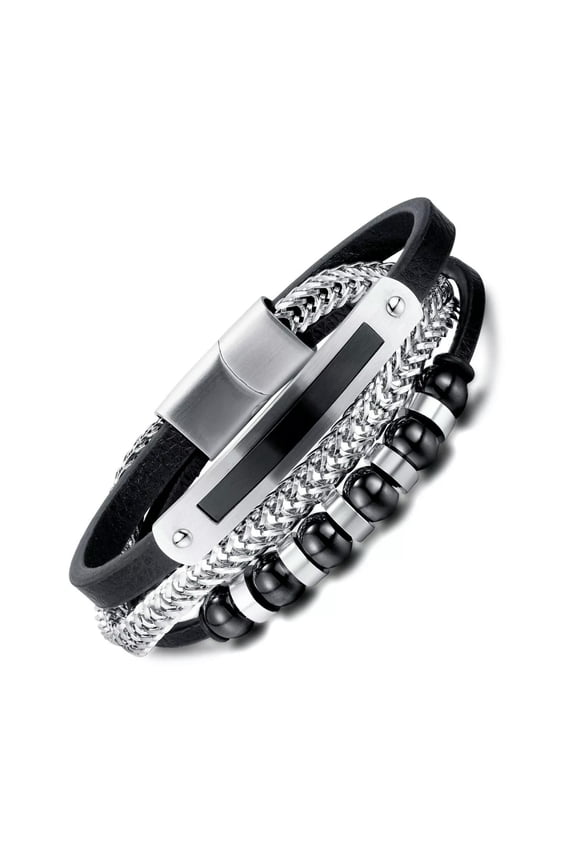 Fashionable and Personalized Stainless Steel with Hip-Hop Beads Leather Bracelet