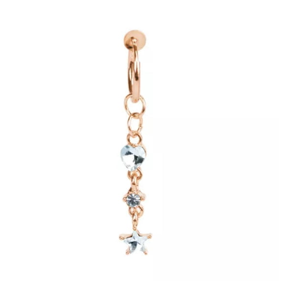 K-KED Faux Body Piercing Navel Clip on Belly Button Rings Fake Belly Piercing-rose gold star