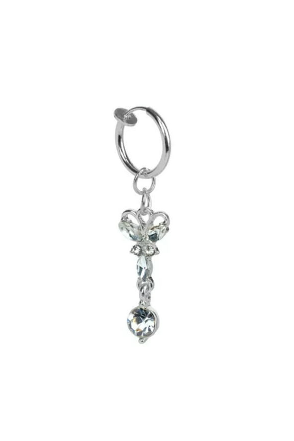 Faux Body Piercing Navel Clip on Belly Button Rings Fake Belly Piercing-silver butterfly
