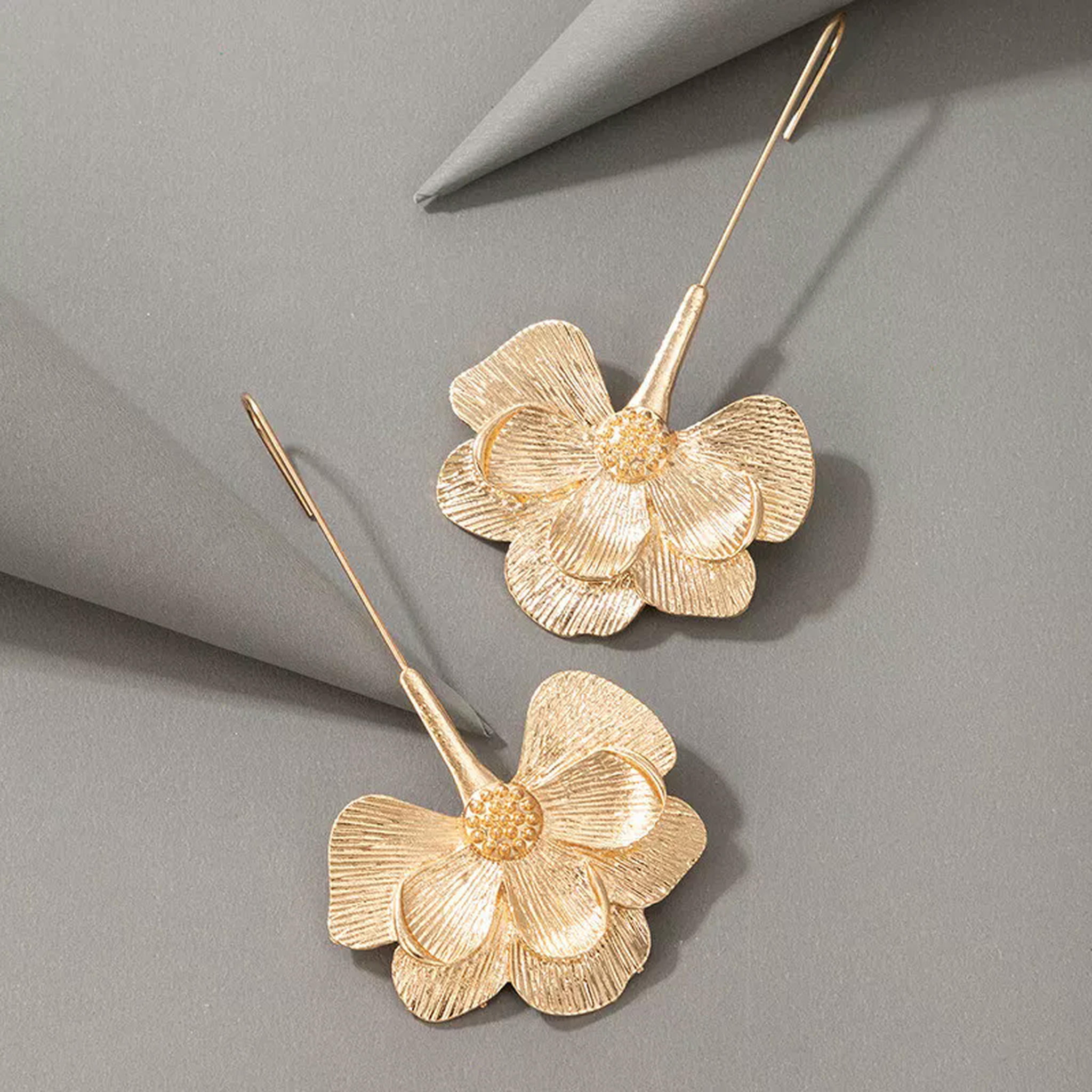 Pink Flower Dangle Earrings For Women - Long Rhinestone Drop Earrings, Gold Statement Jewelry For Weddings & Parties