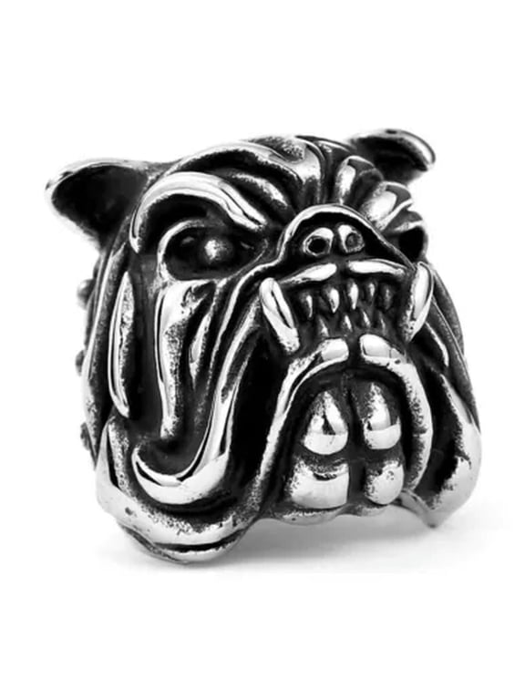 Ferocious Bulldog Ring Stainless Steel Men's Gothic Pet Dog Biker Ring Size 7-13-13