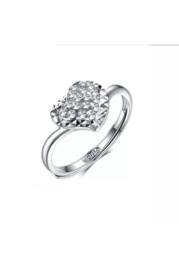 Fine Pt950 Real Platinum 950 Ring Women Diamond-facet Heart Engagement Ring 6-8