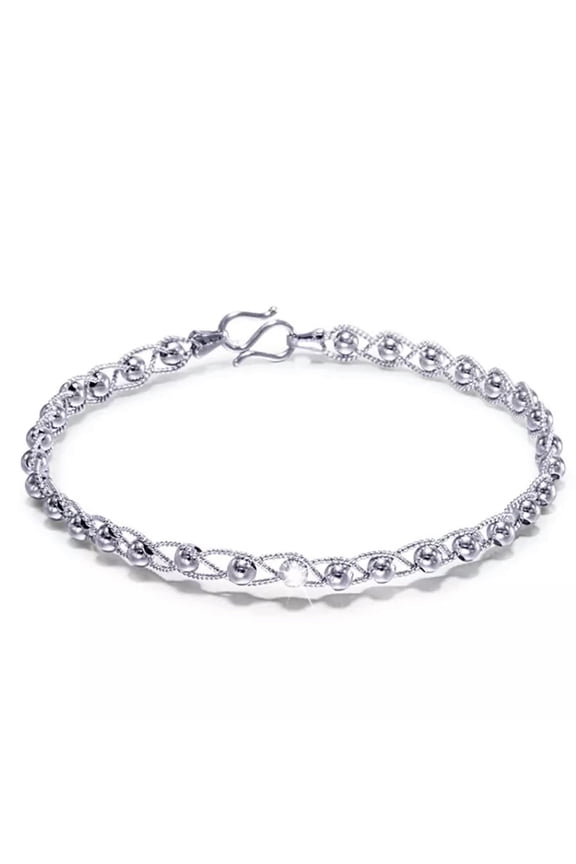 Fine Pt950 Real Platinum 950 Women Polish Bead Weave Bracelet Bangle 2.2inchDia