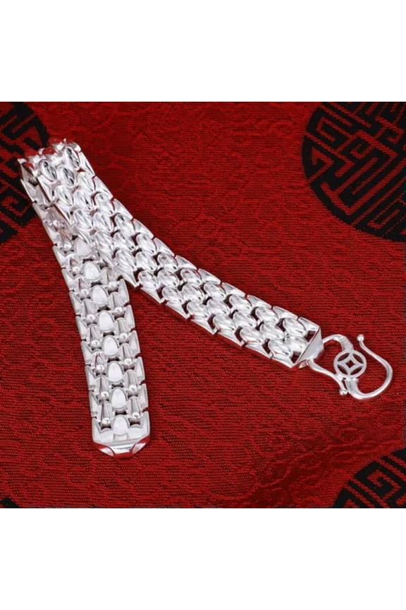 Fine Pure S990 Silver Bracelet Women Men Domineering Curb Watch Link Bracelet-14mm-7.87in-about 38g