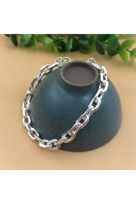 Fine Pure S990 Sterling Silver Bracelet Women Men Solid Silver Cable Link -6inch-3.3mm