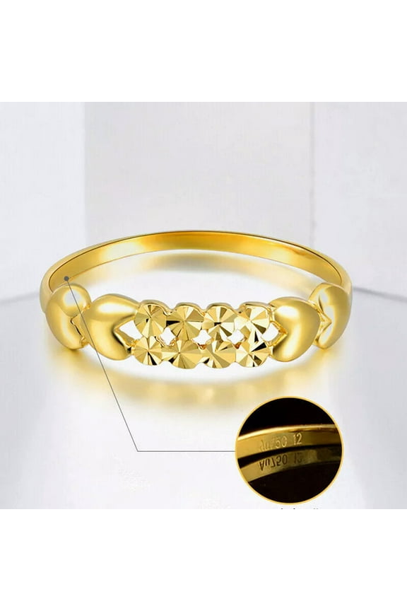 Fine Solid 18K Yellow Gold Band Ring Women Luck Full Star Heart Ring US5
