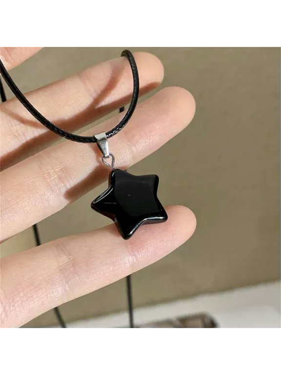 Five-pointed Star Shaped Pendant Natural Stone Pendant Necklace Fashion Jewelry-Black