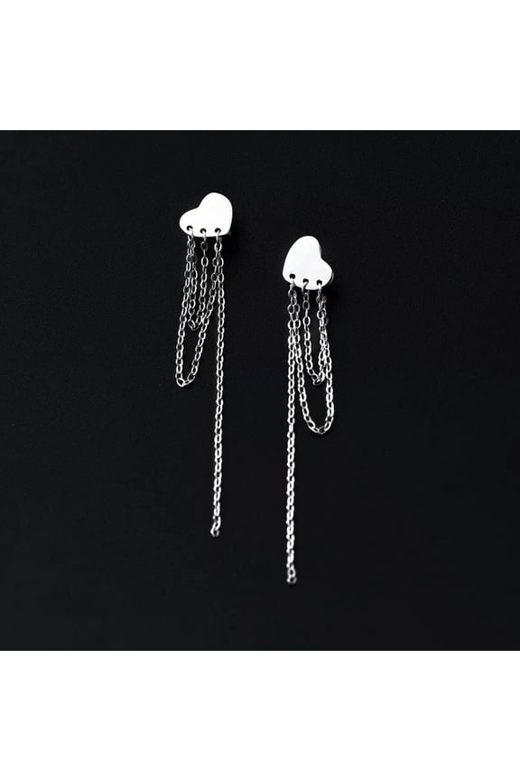 Flat 925 Sterling Silver Heart Chain Stud Earrings Valentines Love Wedding Studs