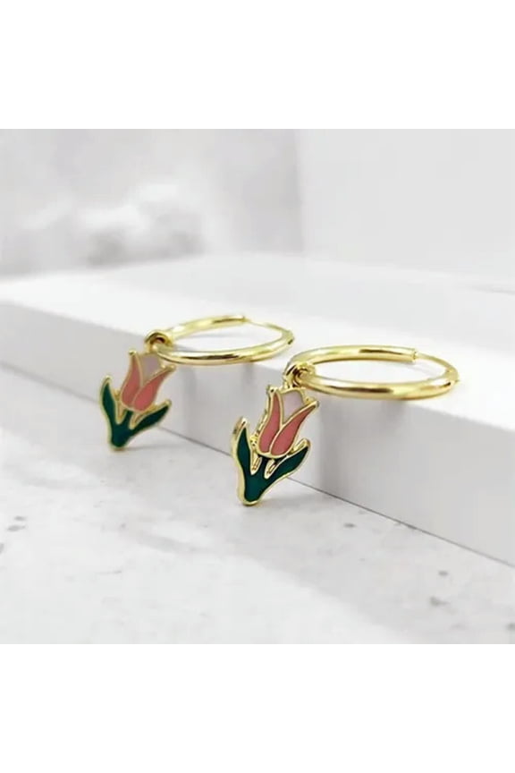 Flower 18k Yellow Gold Plated Drop Earrings Cute Women Gifts Party Jewelry-Gold