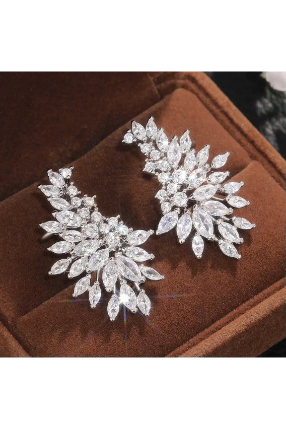 Flower 925 Silver Filled Drop Earrings Adorable Women Cubic Zirconia Jewelry