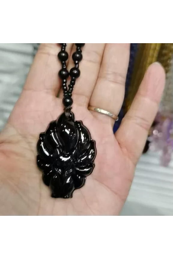 Fox Queen Necklace Nine-Tailed Fox Pendant Mid-Length Good Luck Necklace-_-Black-