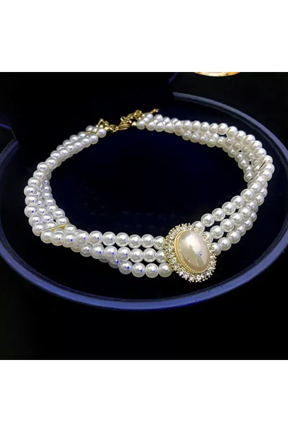 French Retro Small Three-layer Pearl Necklace Flash Diamond Pearl Clavicle Ch:yq-three layers