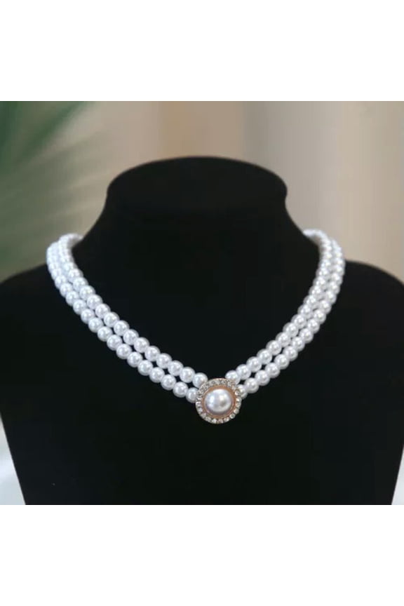 French Retro Small Three-layer Pearl Necklace Flash Diamond Pearl Clavicle Ch:yq-two layers