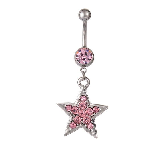 K-KED Full Diamond Star Studded Navel Ring and Button Human Piercing Jewelry-pink