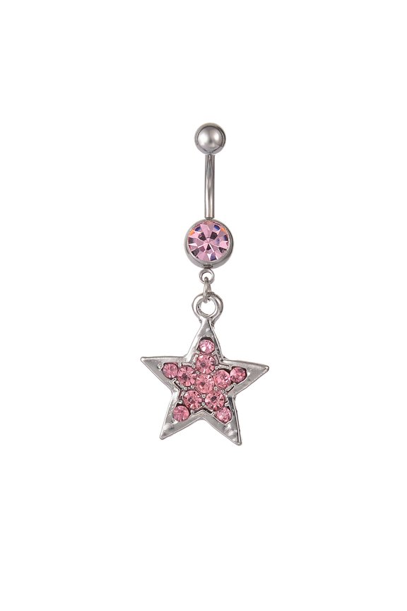 Full Diamond Star Studded Navel Ring and Button Human Piercing Jewelry-pink