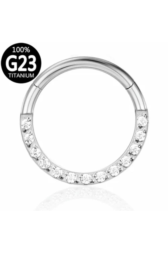 G23 Titanium Nose Ring Hoop Clicker CZ Zirconia Earring Helix Tragus Piercing-16G 8mm-2#