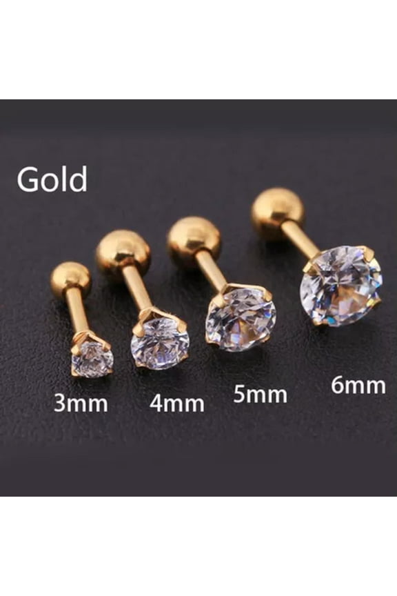 Gem Crystal Tragus Helix Bar Stud Cartilage Top Upper Ear Earring Stud Labret-gold-4MM