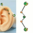 thumbnail image 1 of K-KED Gem Opal Industrial Scaffold Piercing Ear Bar Barbell Stainless Steel 14G 32mm-Green-14 g (1.6 mm)-32mm, 1 of 9
