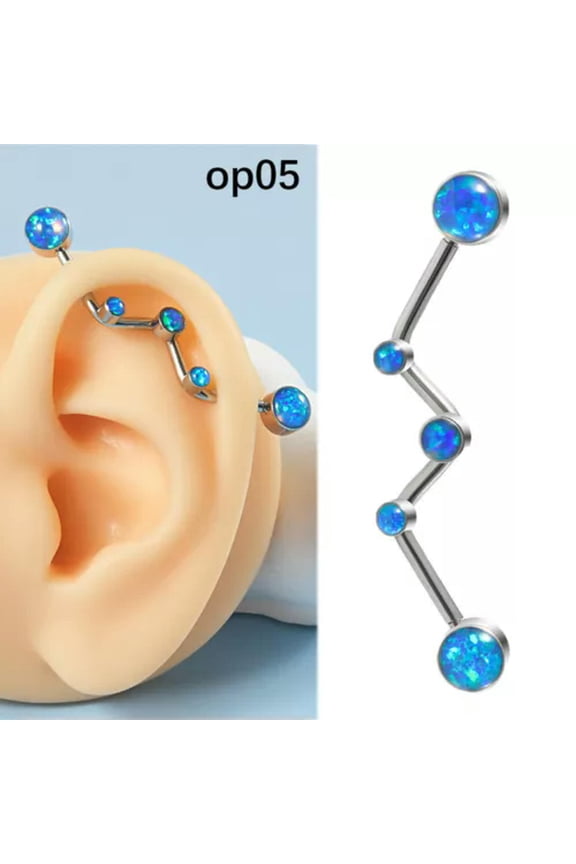 Gem Opal Industrial Scaffold Piercing Ear Bar Barbell Stainless Steel 14G 32mm-OP05-14 g (1.6 mm)-32mm