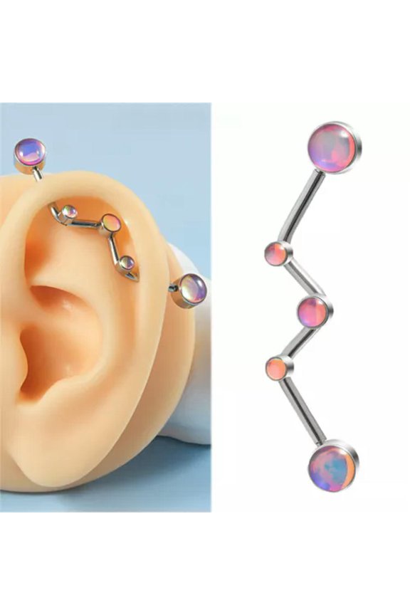 Gem Opal Industrial Scaffold Piercing Ear Bar Barbell Stainless Steel 14G 32mm-Pink-14 g (1.6 mm)-32mm