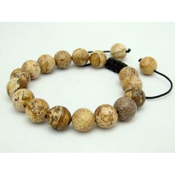 K-KED Gemstone Shambhala bracelet all 10mm Natural Picture Jasper Gems Round Beads