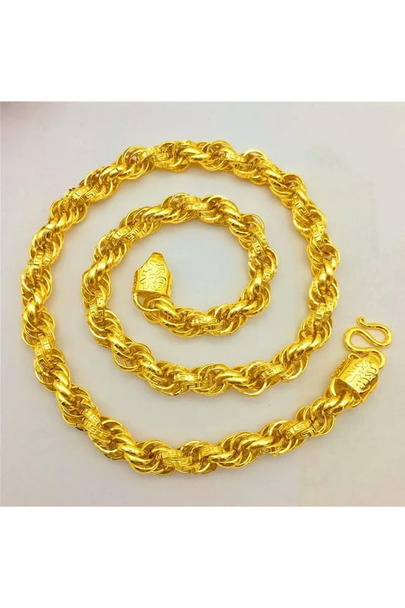 Generous 24K Yellow Gold Plated Thick Twisted Rope Chains Necklace 10mm 24"