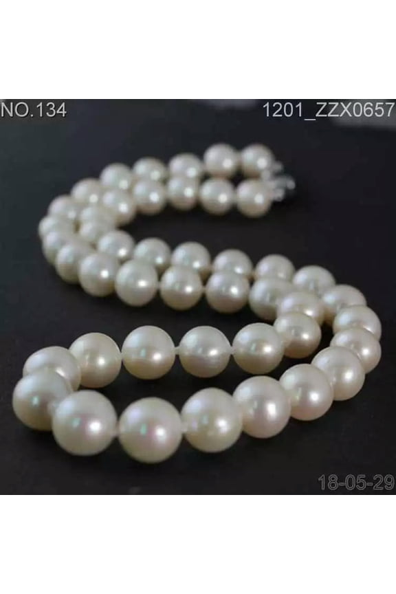 Genuine 100% nature 9-10MM white freshwater Pearl Necklace silver Clasp