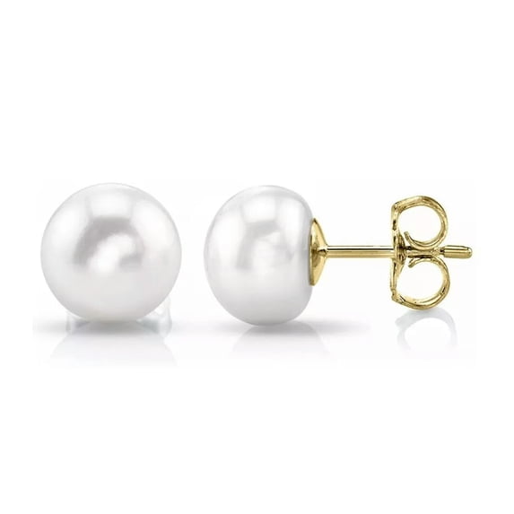 K-KED Genuine 10mm Natural White Freshwater Pearl Stud Earrings