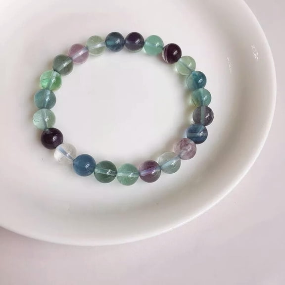 K-KED Genuine 8mm Natural Fluorite Stone Bead Bracelet Healing Reiki Chakra Gift