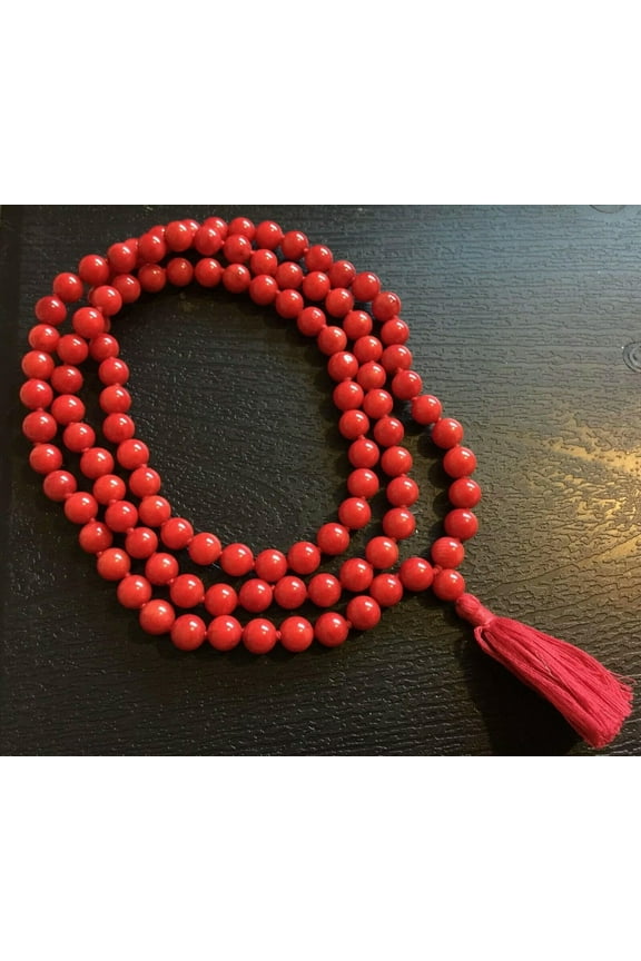 Genuine 8mm Red Coral 108 Beads Mala Necklace Meditation Yoga