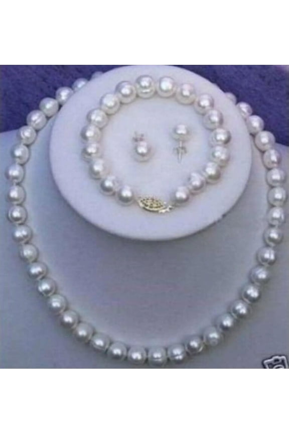 Genuine Natural 7-8mm White Freshwater Cultured Pearl Necklace Bracelet Earring