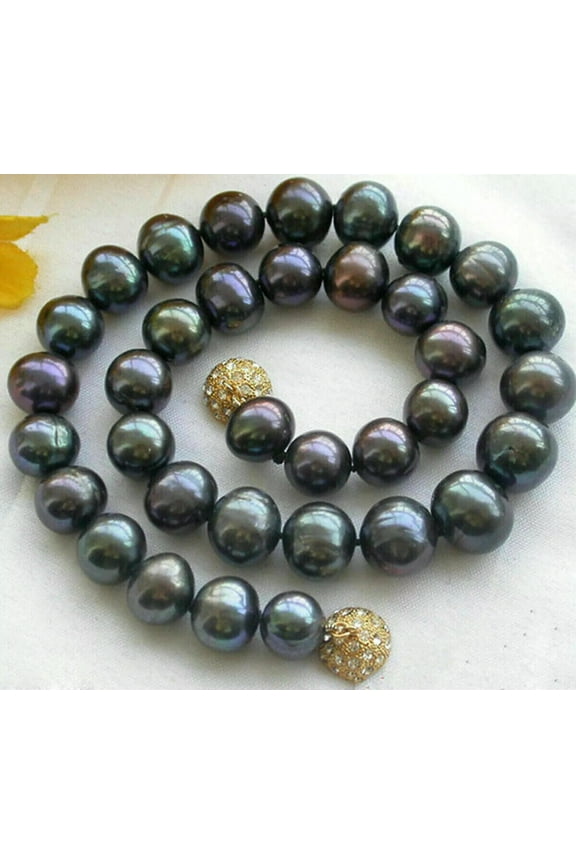 Genuine Natural 9-10MM Black Akoya Freshwater Cultured Pearl Necklace 18" AAA+