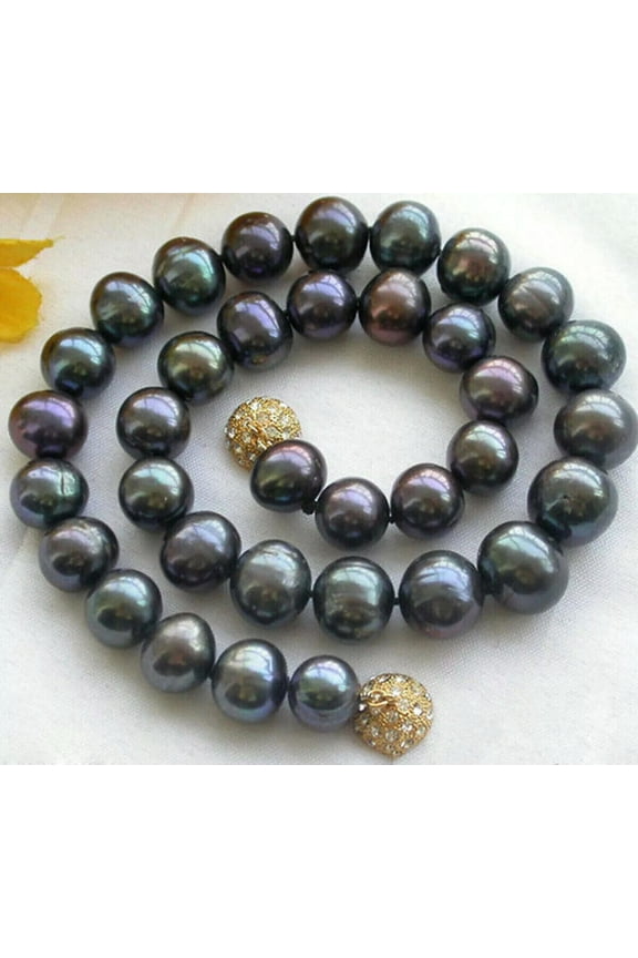 Genuine Natural 9-10MM Black Akoya Freshwater Cultured Pearl Necklace 18"
