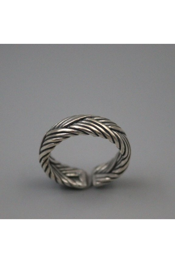 Genuine S925 Silver Men's Ring Weave Retro Male's Silver Open Ring 7.5-9