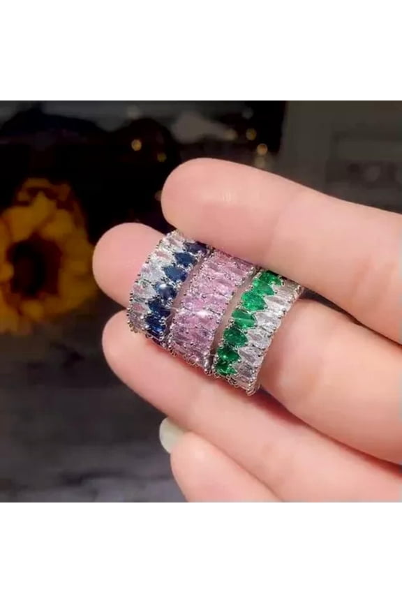 Glamorous 925 Silver Filled Ring Cubic Zirconia Wedding Party Delicate Jewelry Size 6-10-10-Green