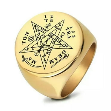 K-KED God's Name Tetragrammaton YHWH Ring Stainless Steel Magic Circle Ring Gold Plate-10