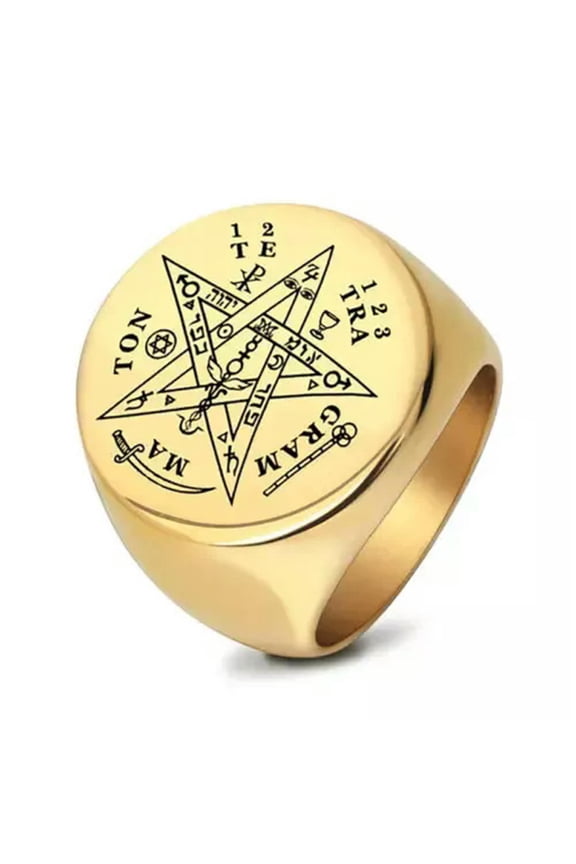 God's Name Tetragrammaton YHWH Ring Stainless Steel Magic Circle Ring Gold Plate-10