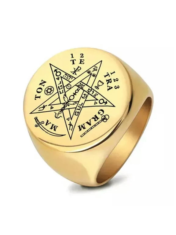 God's Name Tetragrammaton YHWH Ring Stainless Steel Magic Circle Ring Gold Plate-9