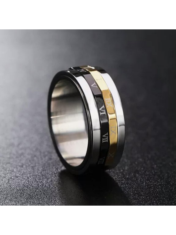Gold Black Roman Numeral Spinner Band Stainless Steel Cool Wedding Spinning Ring-13
