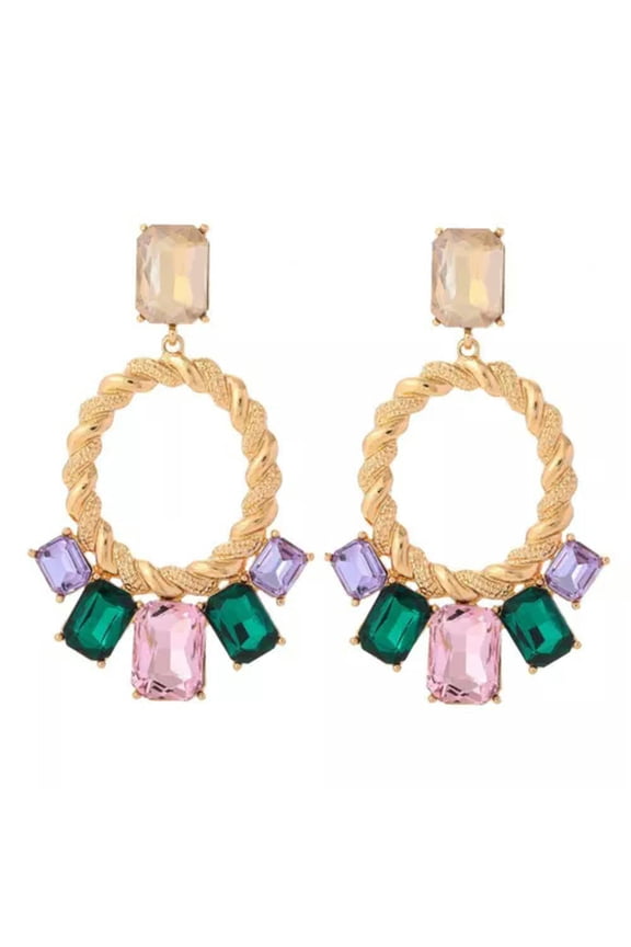 Gold Hoop Earrings Rope Rhinestone Statement Stud Chunky Earrings Multi Color