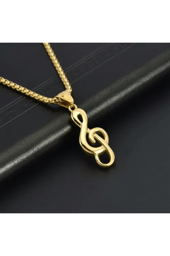 Gold Music Note G Treble Clef Pendant Necklace with Chain 24" Mens Womens