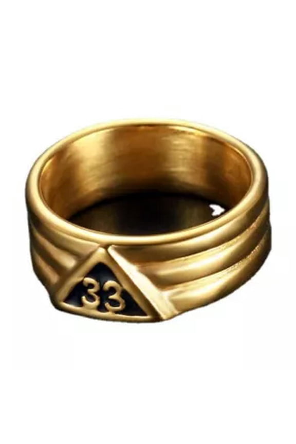 Gold Plated Stainless Steel Mens Scottish Rite 33rd Degree Masonic Ring-13-Gold