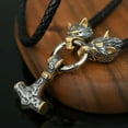 thumbnail image 1 of K-KED Gold&silver Norse Viking Stainless Steel Wolf &thor Hammer Pendant Neckl, 1 of 4