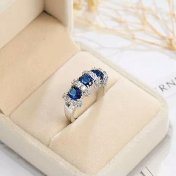 K-KED Gorgeous 925 Silver Filled Rings Cubic Zirconia Women Wedding Delicate Jewelry Size 6-10-7-Blue