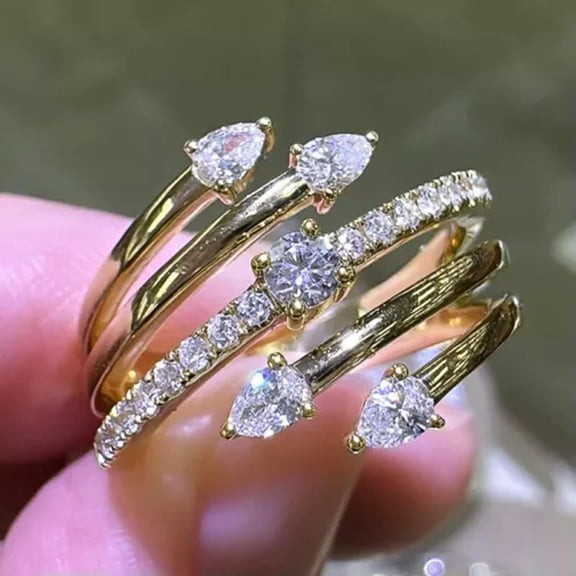 K-KED Gorgeous Golden plated Ring Cubic Zircon Wedding Delicate Jewelry Sz 6-10-7