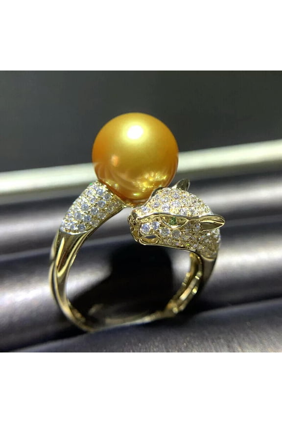Gorgeous HUGE AAAA 10-11mm ROUND natural south sea Gold pearl ring