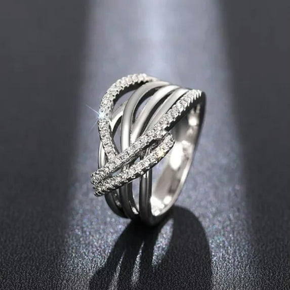 K-KED Gorgeous Infinity 925 Silver Filled Wedding Ring Women Cubic Zircon Sz 6-10-8