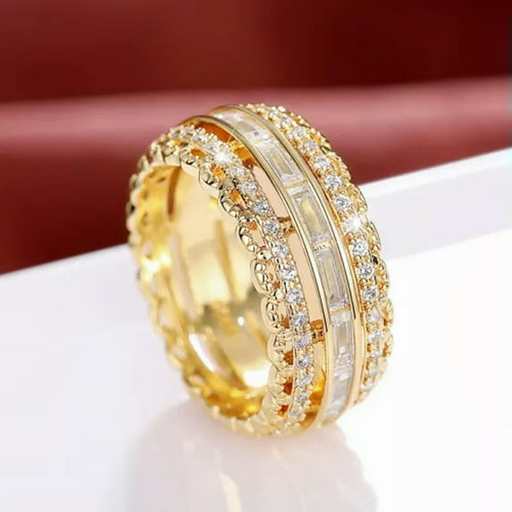 K-KED Gorgeous Women Wedding Ring Gold plated Cut Cubic Zircon Sz 6-10-7