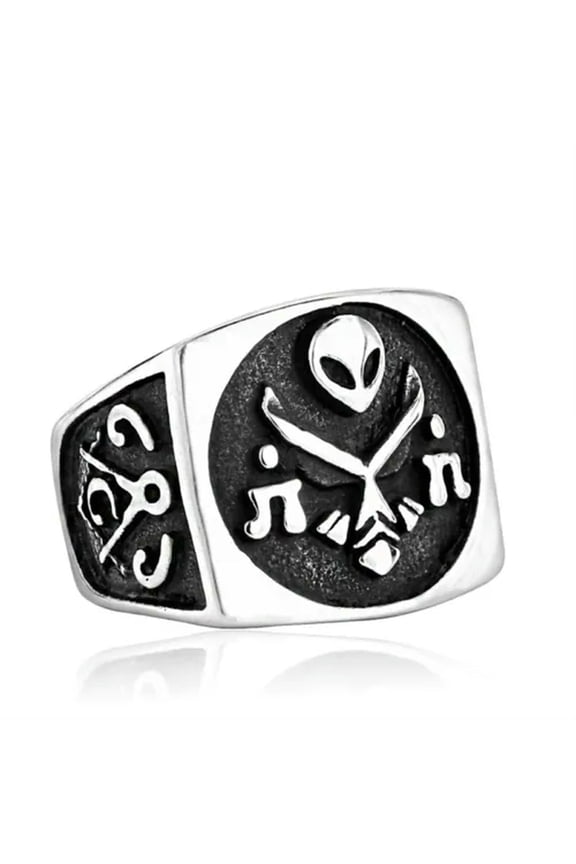 Gothic Alien Head Masonic Ring Stainless Steel Men's Vintage Biker Signet Ring-7