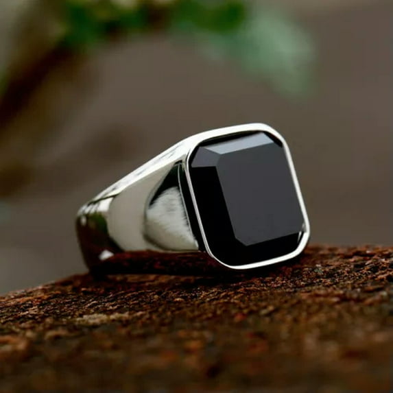 K-KED Gothic Black Agate Men's Biker Ring Stainless Steel Classic Wedding Fashion Ring-8